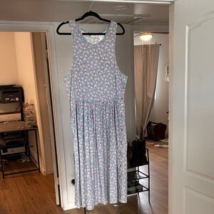 Elegant Floral Midi Dress - Blue and Pink